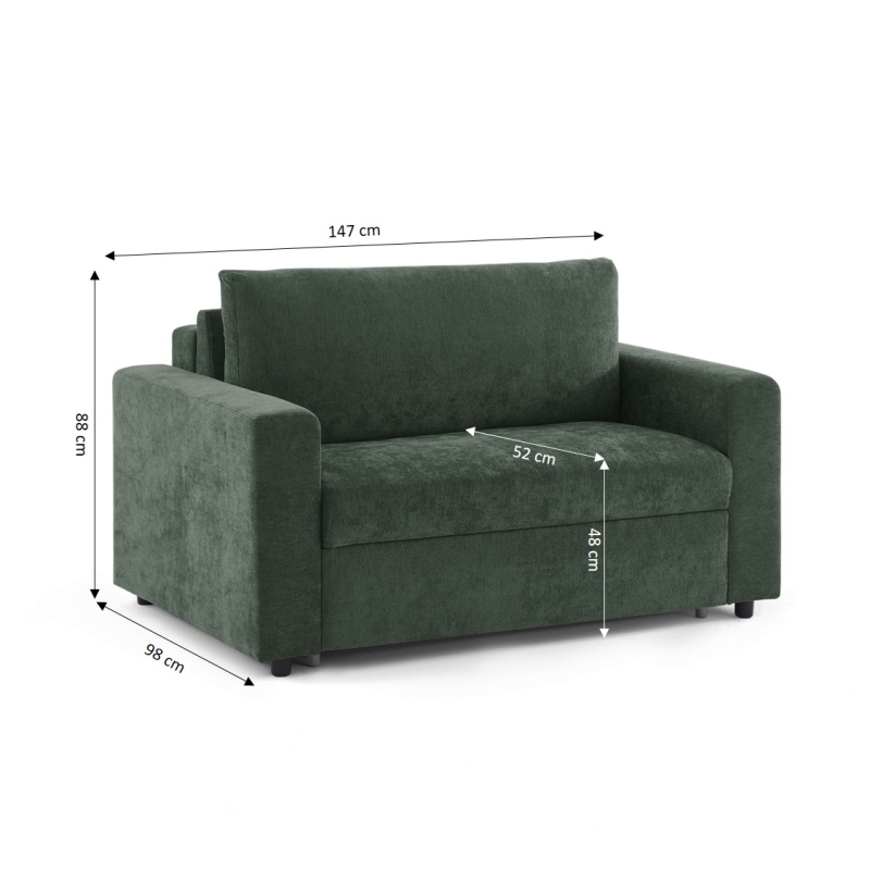 Canapé droit convertible express SOCCA 2 places tissu vert