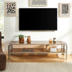 Meuble TV MAGGY verre trempé orange et structure en chrome 160cm