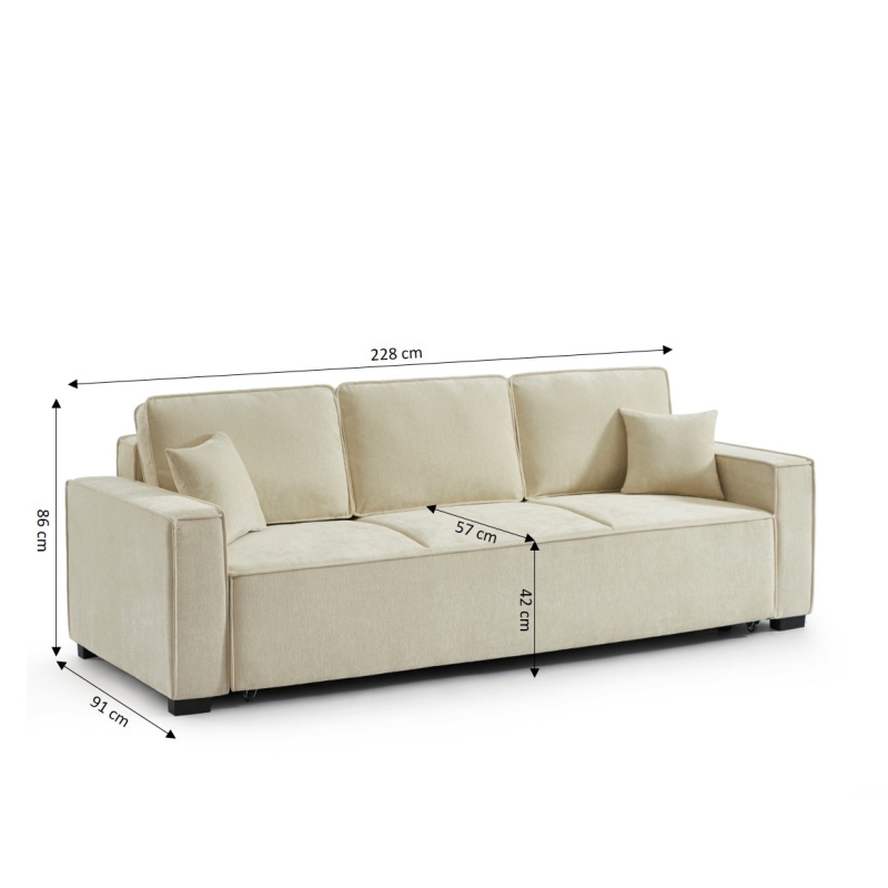 Canapé droit convertible GAVI 3 places tissu beige