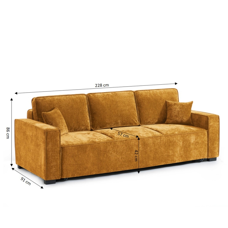 Canapé droit convertible GAVI 3 places tissu jaune