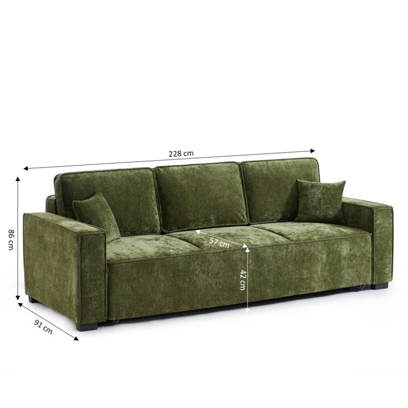 Canapé droit convertible GAVI 3 places tissu vert