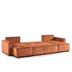 Canapé panoramique convertible GAVI 6 places tissu terracotta