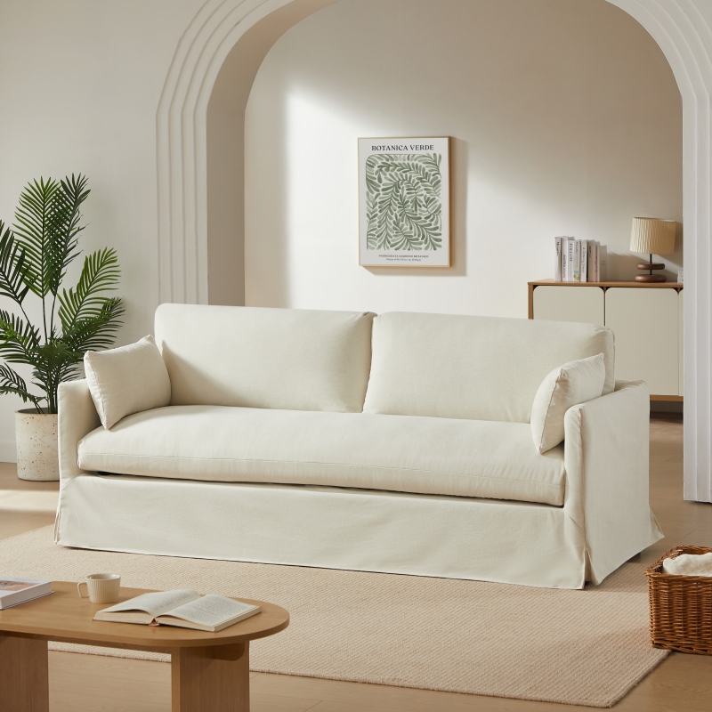 Canapé droit fixe déhoussable JATOBA 3 places tissu beige