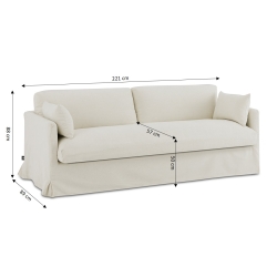 Canapé droit fixe déhoussable JATOBA 3 places tissu beige