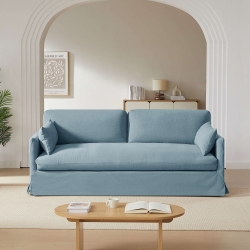 Canapé droit fixe déhoussable JATOBA 3 places tissu bleu