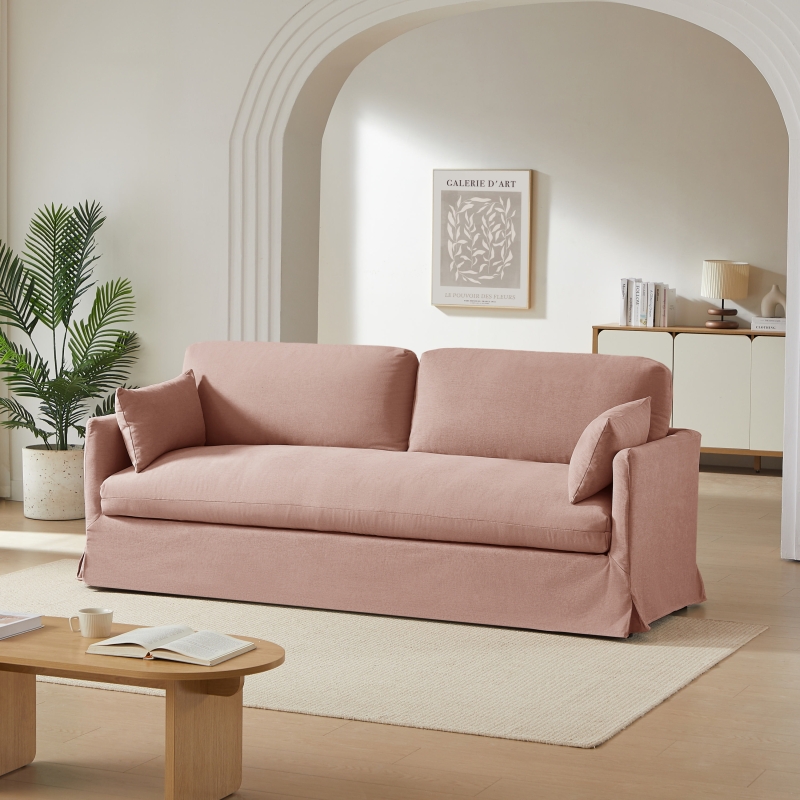 Canapé droit fixe déhoussable JATOBA 3 places tissu rose