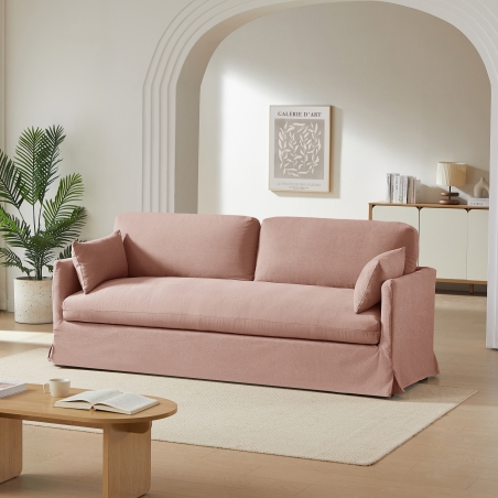 Canapé droit fixe JATOBA 3 places tissu rose