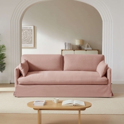 Canapé droit fixe déhoussable JATOBA 3 places tissu rose