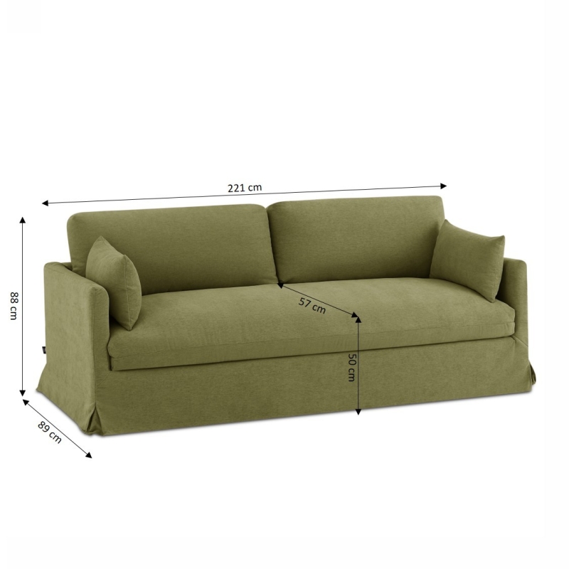 Canapé droit fixe déhoussable JATOBA 3 places tissu vert