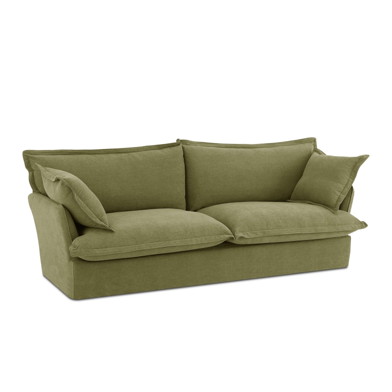 Canapé droit fixe déhoussable IROKO 3 places tissu vert