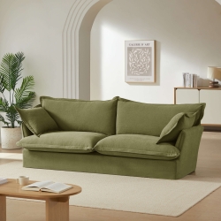 Canapé droit fixe déhoussable IROKO 3 places tissu vert