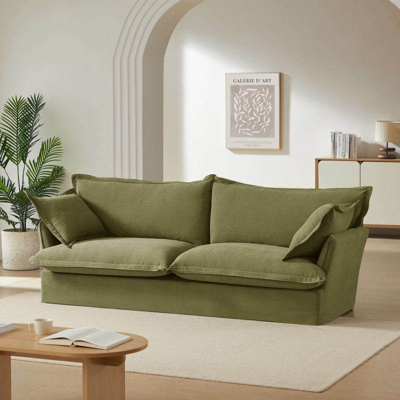 Canapé droit fixe déhoussable IROKO 3 places tissu vert