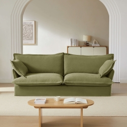 Canapé droit fixe déhoussable IROKO 3 places tissu vert