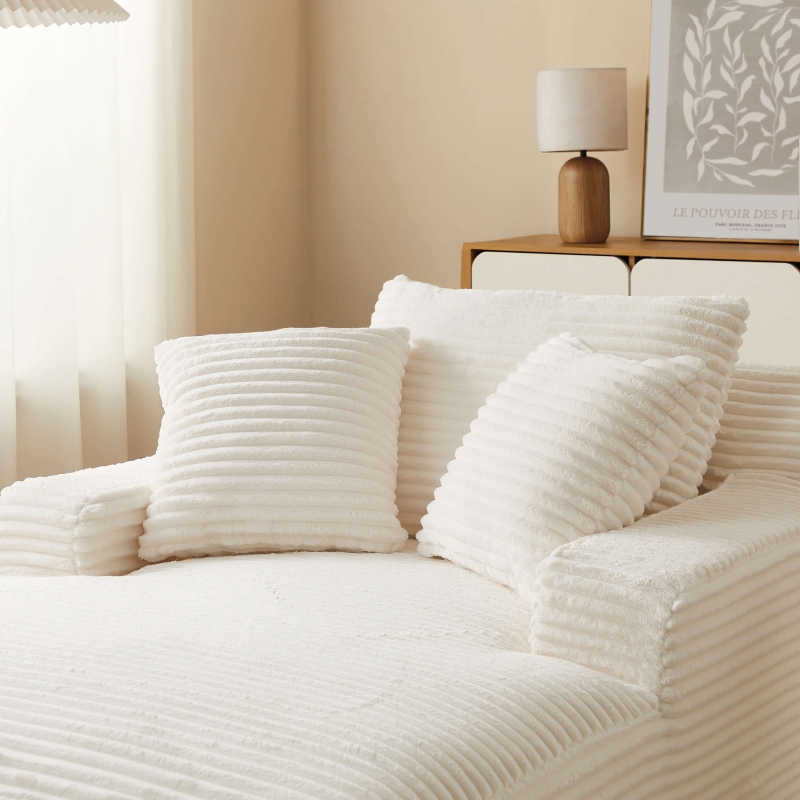 Canapé droit profond fixe et compressé KENEDY 1 place velours côtelé beige