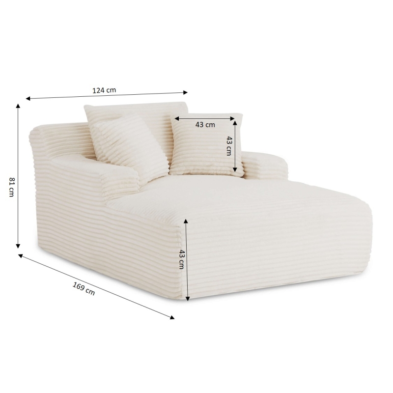 Canapé droit profond fixe et compressé KENEDY 1 place velours côtelé beige