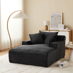 Canapé droit profond fixe et compressé KENEDY 1 place velours côtelé gris