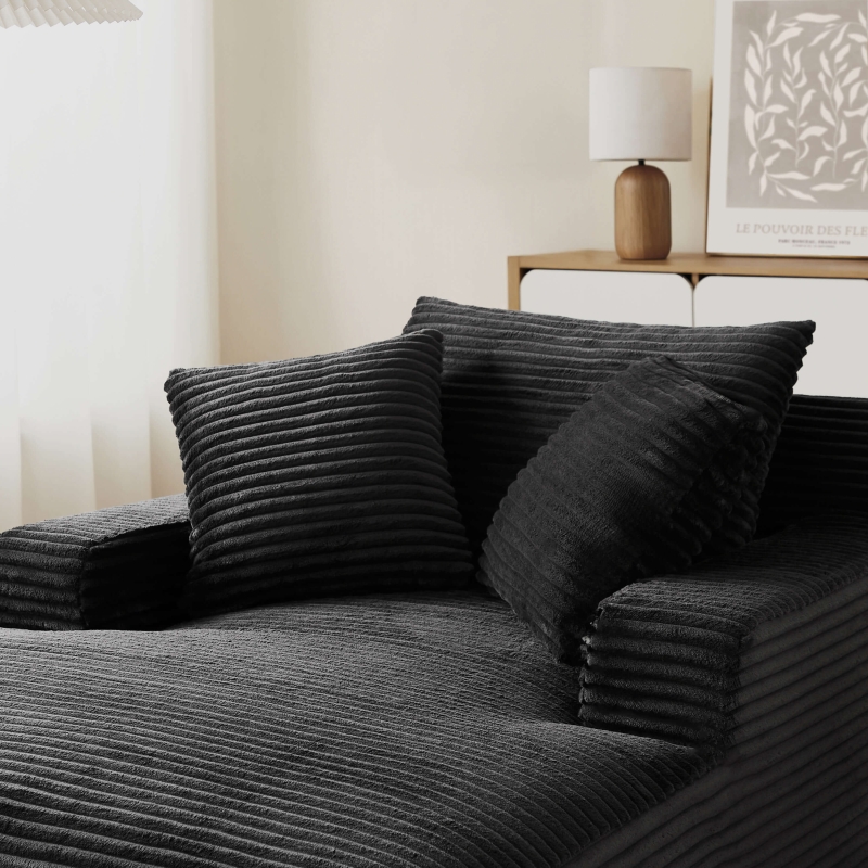 Canapé droit profond fixe et compressé KENEDY 1 place velours côtelé gris