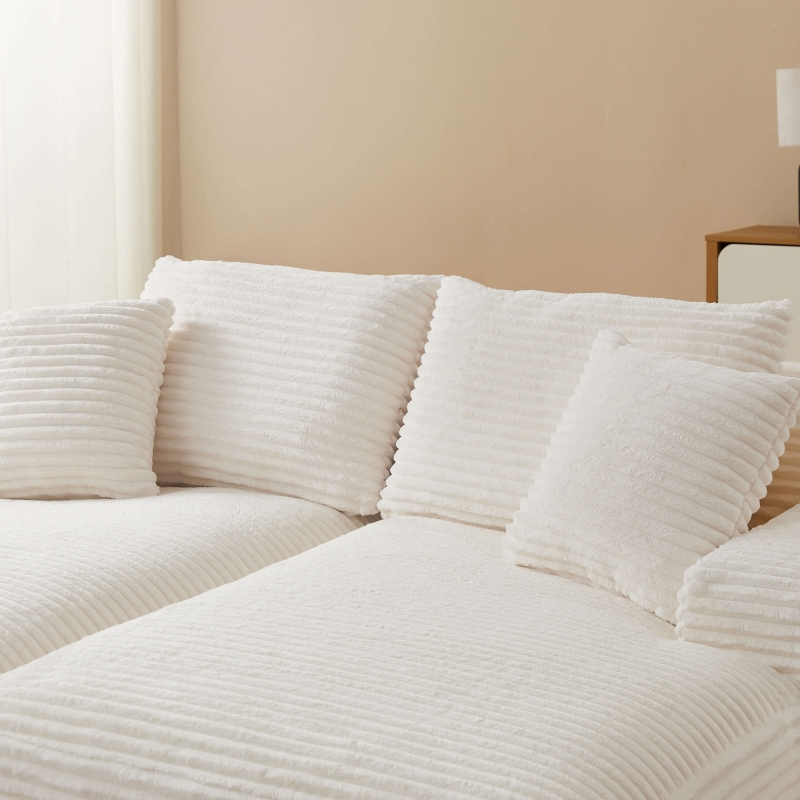 Canapé droit profond fixe et compressé KENEDY 3 places velours côtelé beige