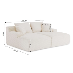 Canapé droit profond fixe et compressé KENEDY 3 places velours côtelé beige