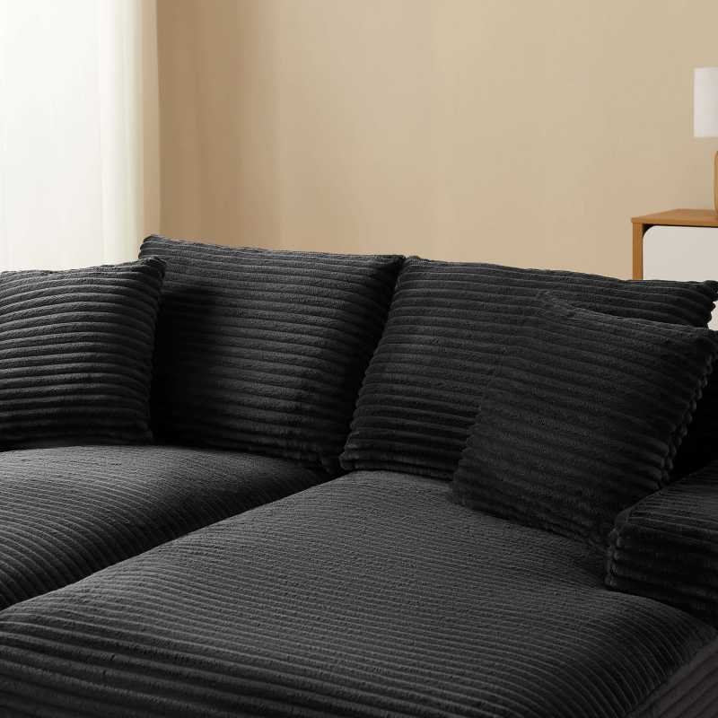 Canapé droit profond fixe et compressé KENEDY 3 places velours côtelé gris