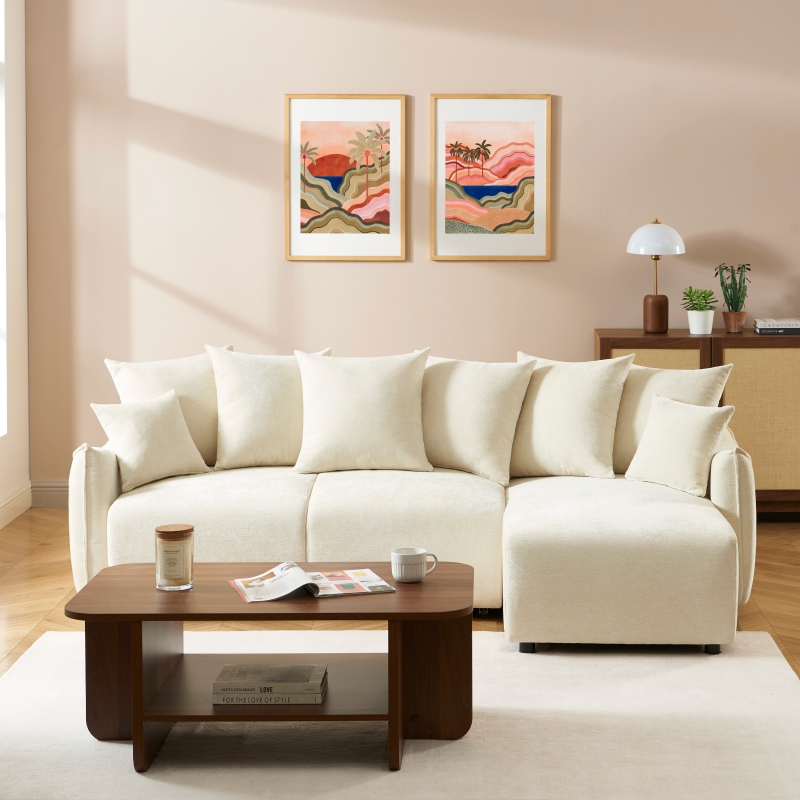 Canapé d'angle convertible et réversible 4 places OPALINE tissu beige