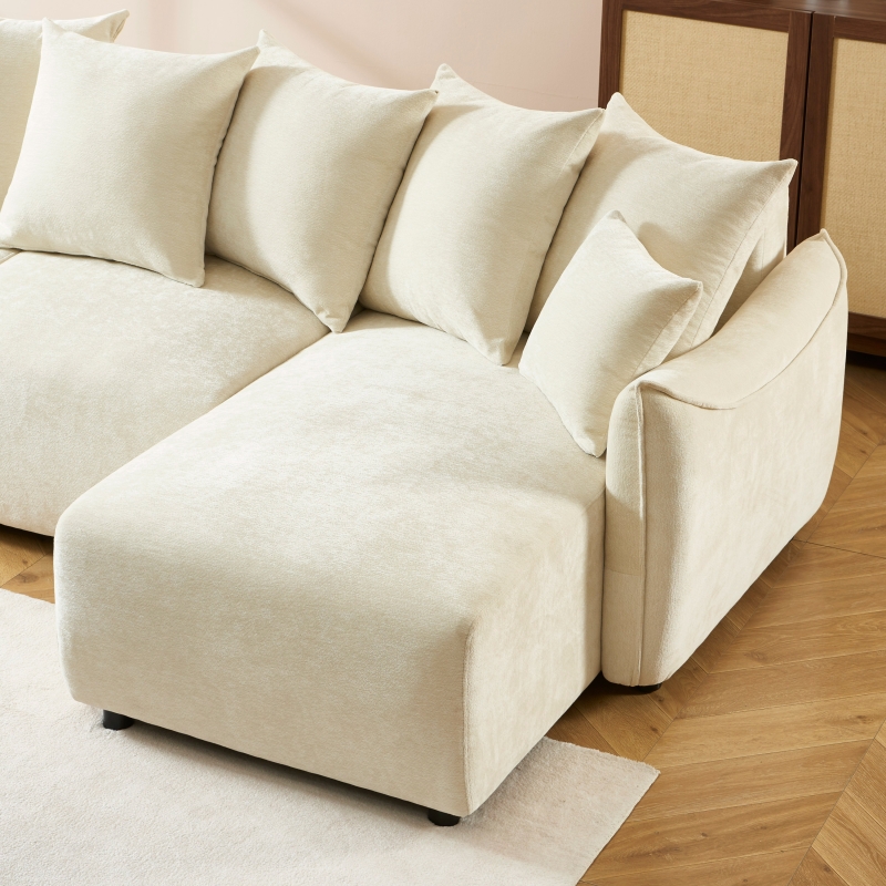 Canapé d'angle convertible et réversible 4 places OPALINE tissu beige