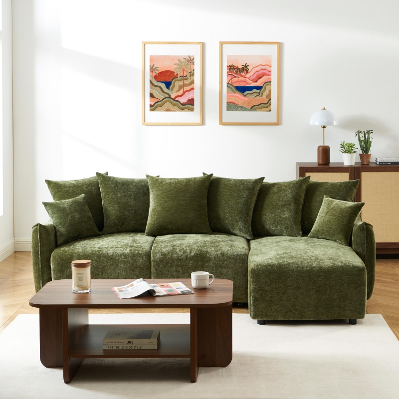 Canapé d'angle convertible et réversible 4 places OPALINE tissu vert