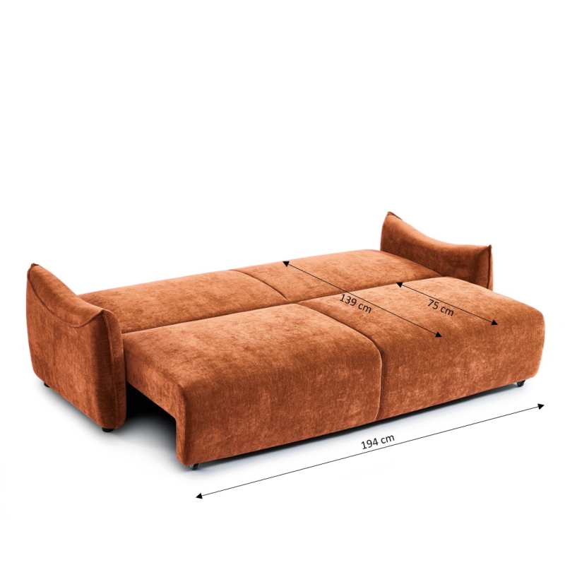 Canapé droit convertible OPALINE 3 places tissu terracotta