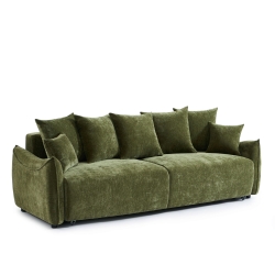 Canapé droit convertible OPALINE 3 places tissu vert