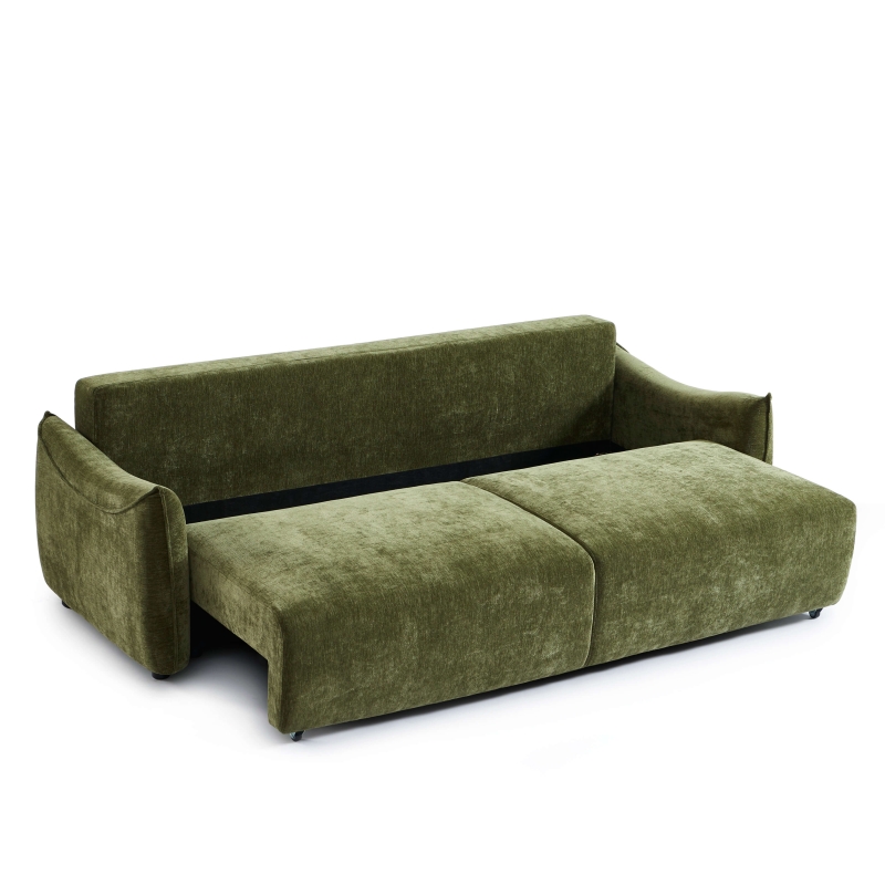 Canapé droit convertible OPALINE 3 places tissu vert