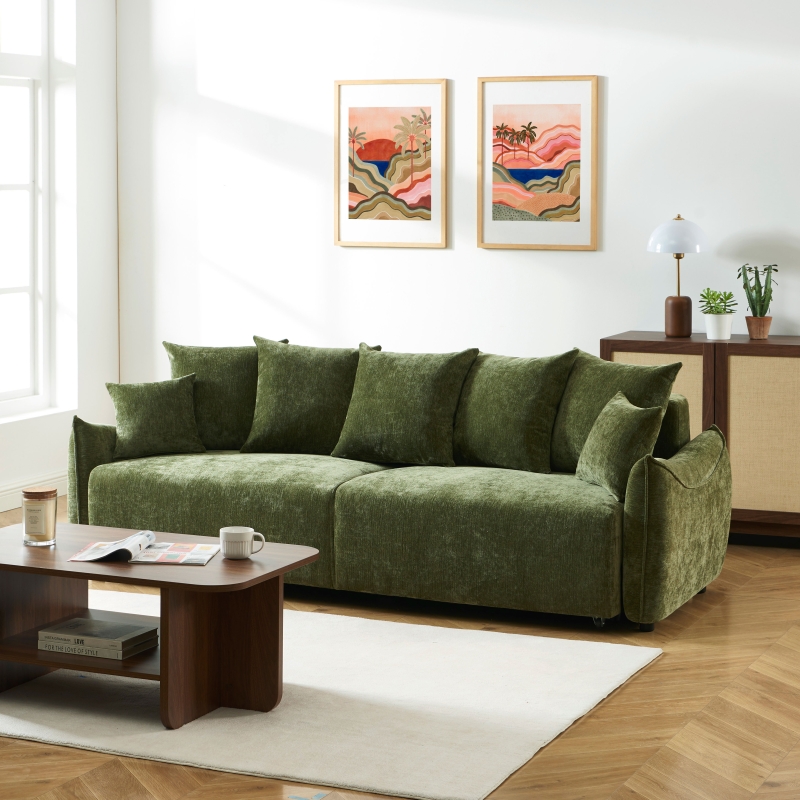 Canapé droit convertible OPALINE 3 places tissu vert