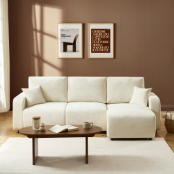 Canapé d'angle convertible et réversible LIVIO 4 places tissu beige