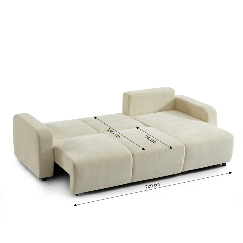 Canapé d'angle convertible et réversible LIVIO 4 places tissu beige