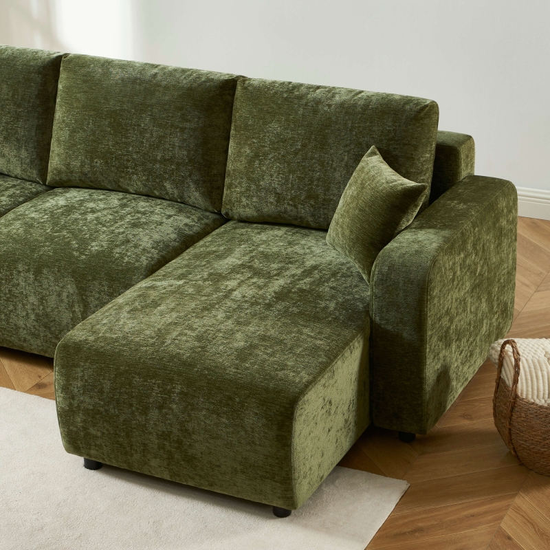 Canapé d'angle convertible et réversible LIVIO 4 places tissu vert