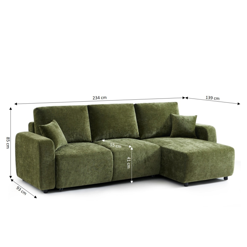 Canapé d'angle convertible et réversible LIVIO 4 places tissu vert
