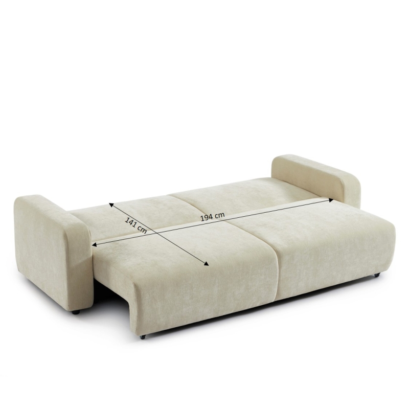 Canapé droit convertible LIVIO 3 places tissu beige