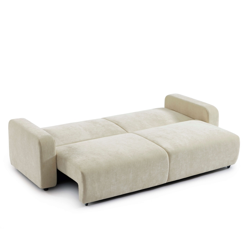 Canapé droit convertible LIVIO 3 places tissu beige