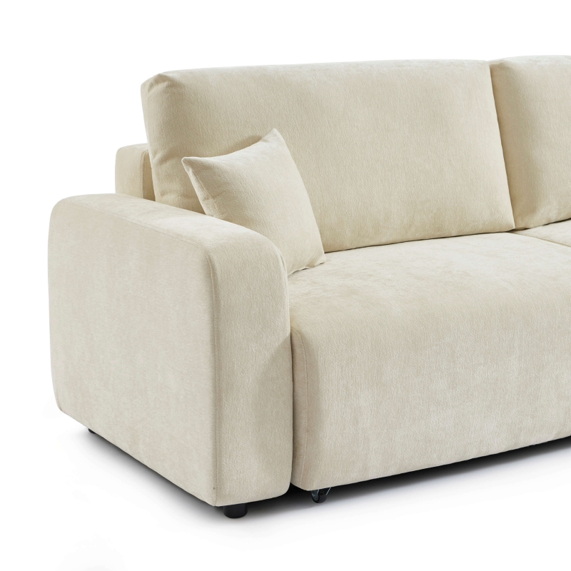 Canapé droit convertible LIVIO 3 places tissu beige