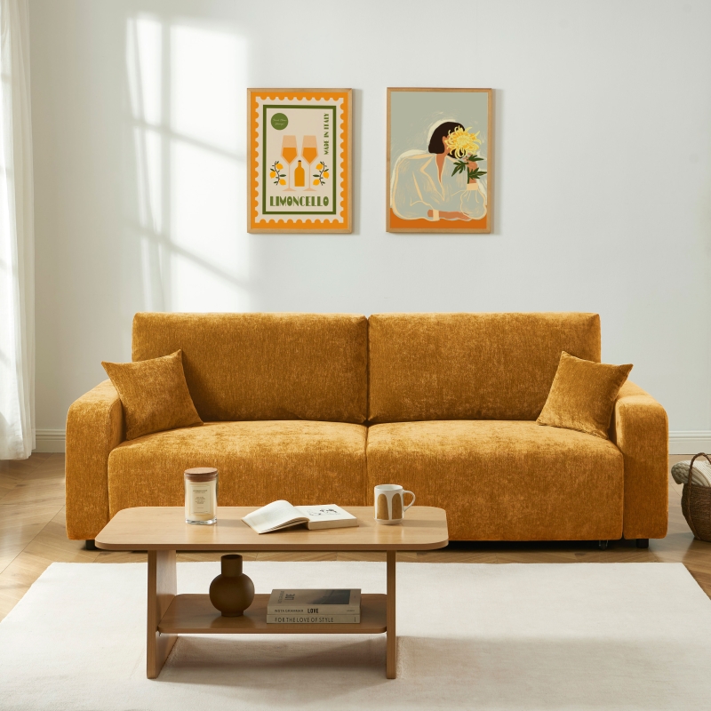 Canapé droit convertible LIVIO 3 places tissu jaune