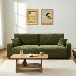 Canapé droit convertible LIVIO 3 places tissu vert