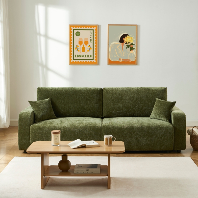 Canapé droit convertible LIVIO 3 places tissu vert