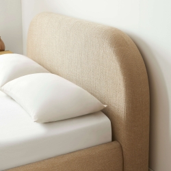 Lit coffre JELLY 160x200 tissu bouclette beige sommier inclus