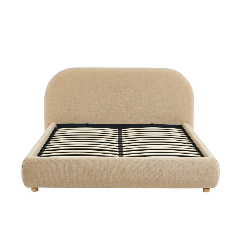 Lit coffre JELLY 160x200 tissu bouclette beige sommier inclus
