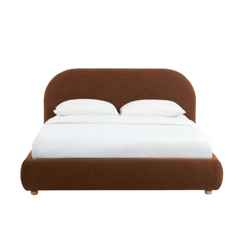 Lit coffre JELLY 160x200 tissu bouclette marron sommier inclus