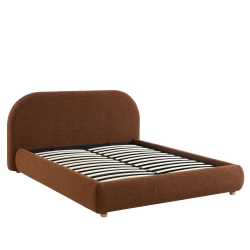 Lit coffre JELLY 160x200 tissu bouclette marron sommier inclus