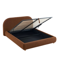 Lit coffre JELLY 160x200 tissu bouclette marron sommier inclus