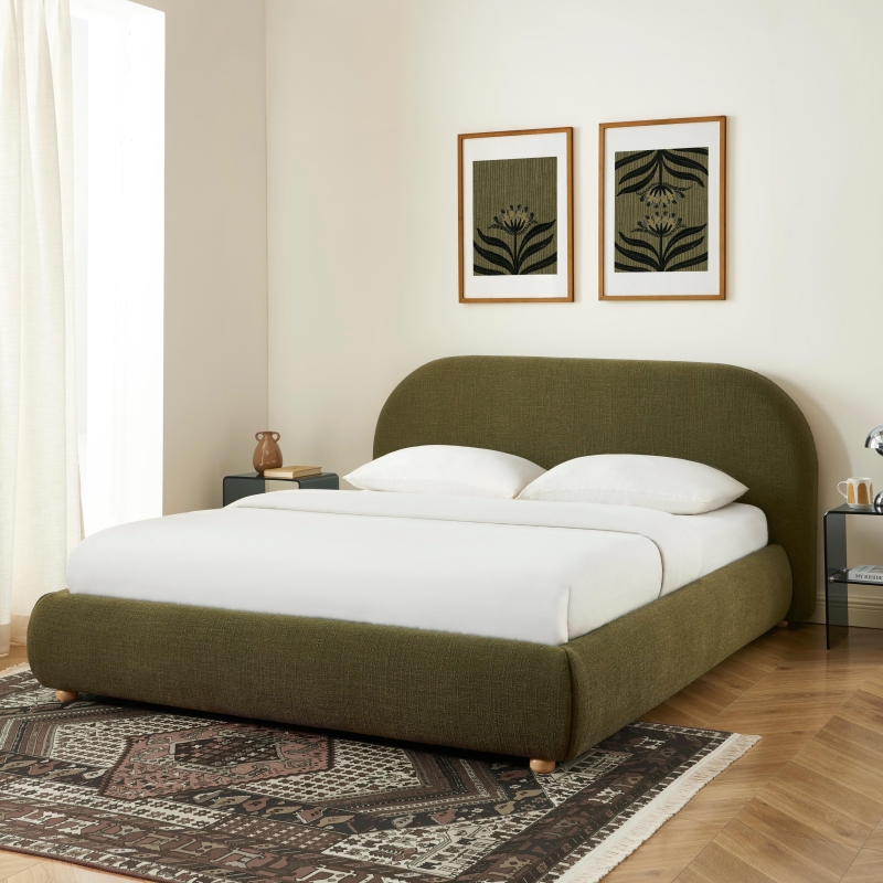 Lit coffre JELLY 160x200 tissu bouclette vert sommier inclus