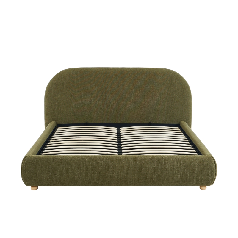 Lit coffre JELLY 160x200 tissu bouclette vert sommier inclus