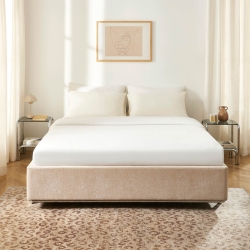 Lit coffre MAGGY 160x200 tissu chenille beige sommier inclus