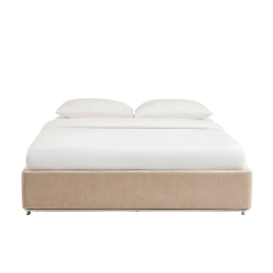 Lit coffre MAGGY 160x200 tissu chenille beige sommier inclus